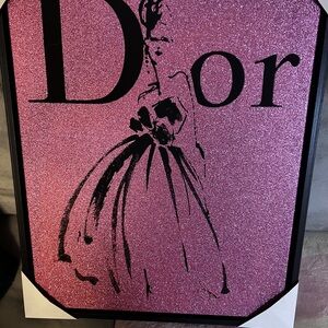 Dior Pink Glitter Art Print cavas in black frame